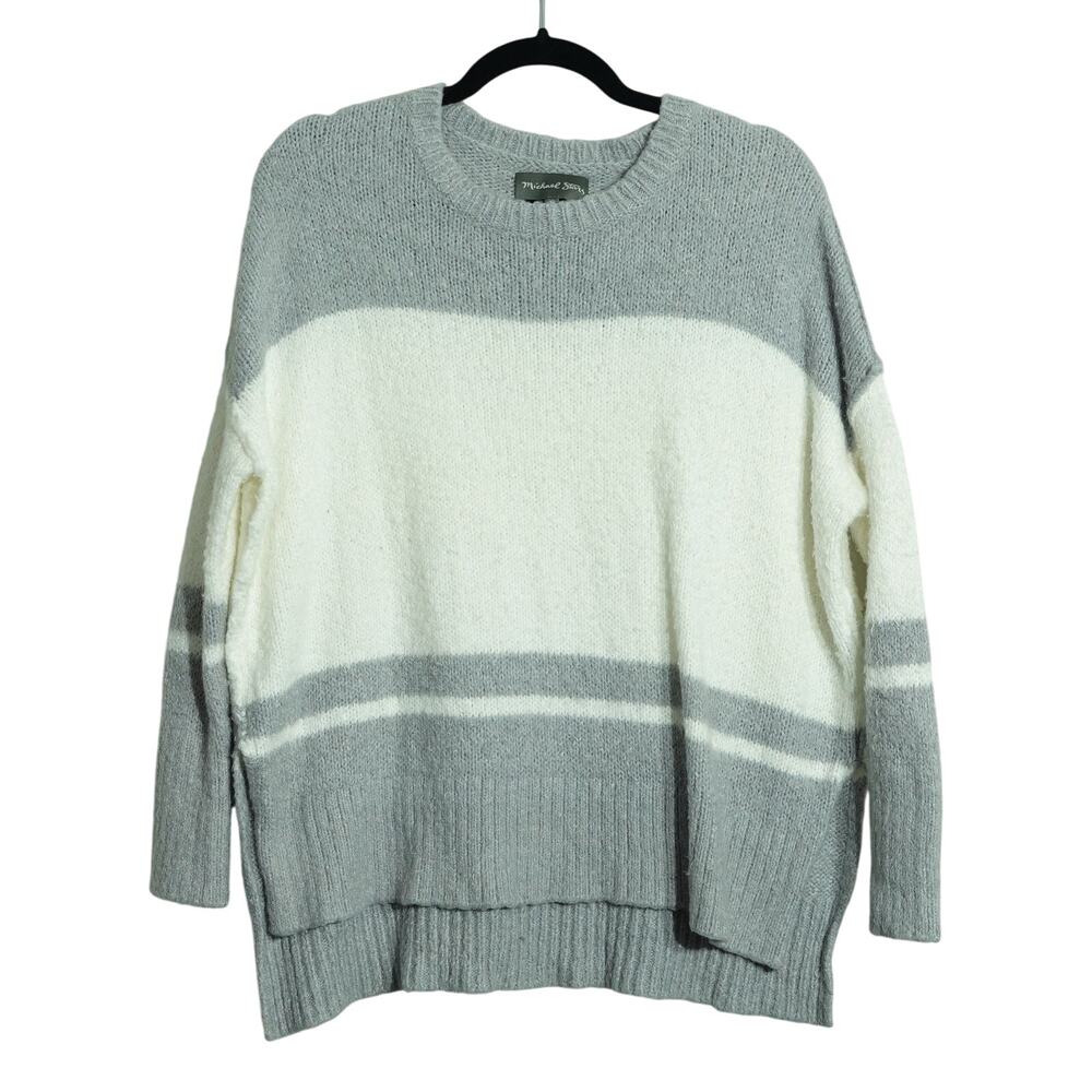 Michael Stars Womens Knit Pullover Sweater Side Slit Striped Gray White Size XS